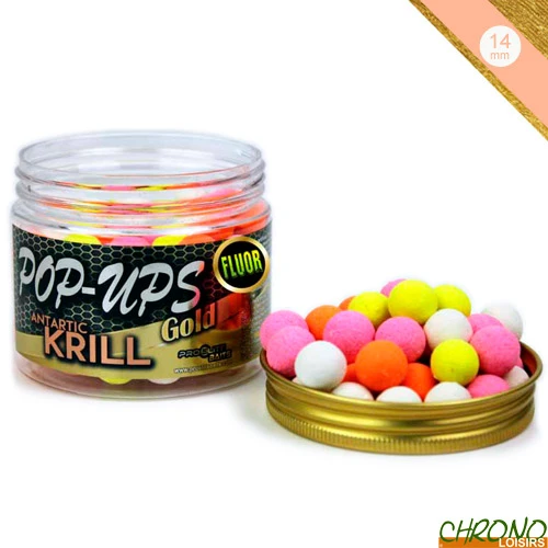 Pop Ups Pro Elite Baits Fluo Gold Antartic Krill 14/15mm 150ml 1 Pop Ups Pro Elite Baits Fluo Gold Antartic Krill 14/15mm 150ml